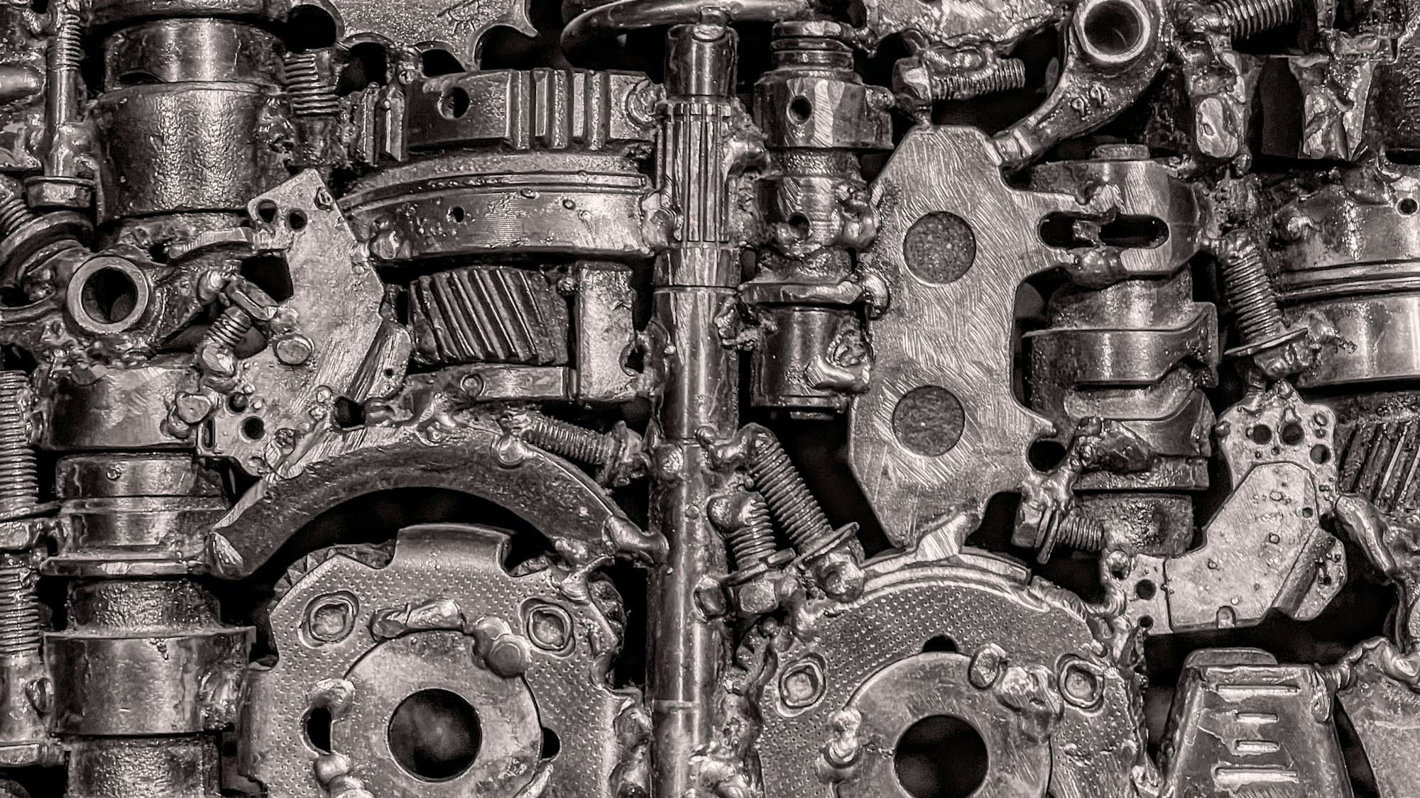 Close-up of intricate metal gears and mechanical parts